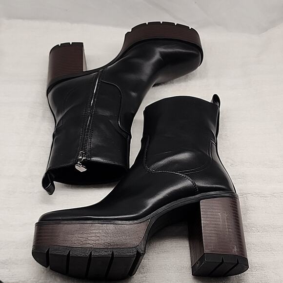 ASOS STRADIVARIUS CHUNKY BLACK STACKED HEEL HEART ZIPPER BOOTS LADIES 40 VGUC - Picture 11 of 16